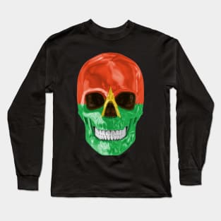 Burkina Faso Flag Skull - Gift for Burkinabe With Roots From Burkina Faso Long Sleeve T-Shirt